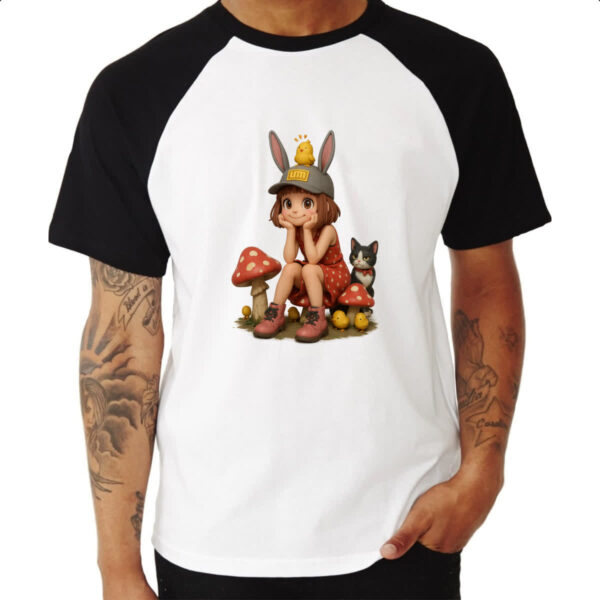 Camiseta Raglan Menina Cute Cogumelos - Imagem 3