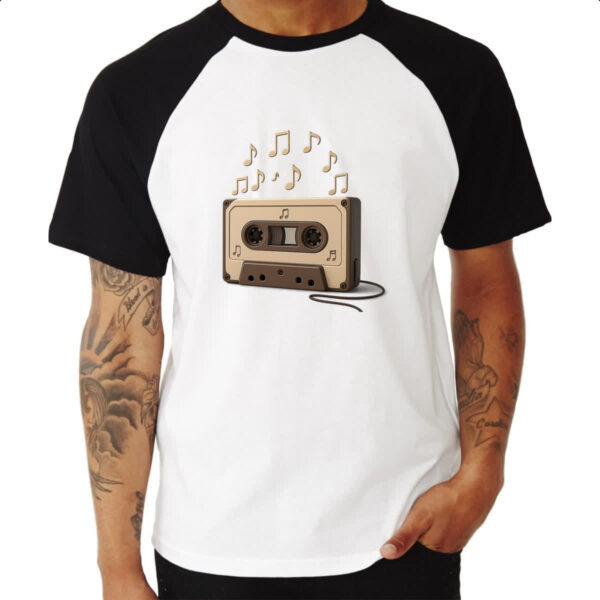 Camiseta Raglan Retro Fita K7 notas musicais - Imagem 3