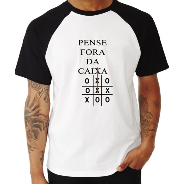 Camiseta Raglan Pense fora da caixa jogo da velha - Imagem 3