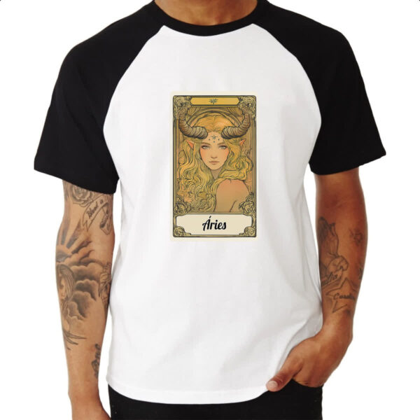 Camiseta Raglan Carta Taro Signo Aries - Imagem 3