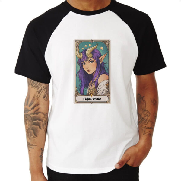 Camiseta Raglan Carta Taro Signo Capricornio - Imagem 3