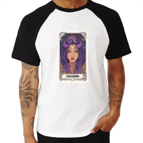 Camiseta Raglan Carta Taro Signo Escorpiao - Imagem 3