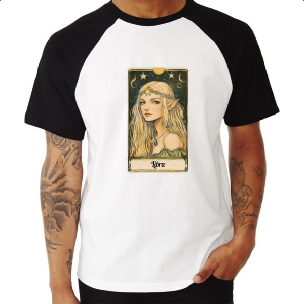 Camiseta Raglan Carta Taro Signo Libra - Imagem 3