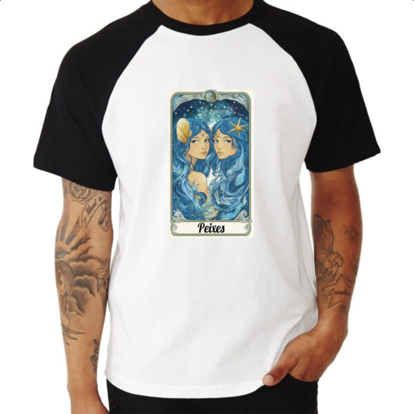 Camiseta Raglan Carta Taro Signo Peixes - Imagem 3