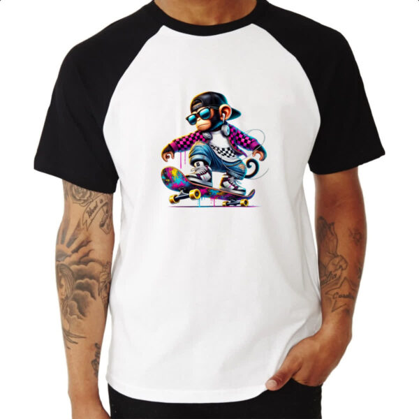 Camiseta Raglan Chinpanze hip hop neon - Imagem 3