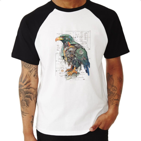 Camiseta Raglan Aguia Mecanica Interna Cyberpunk - Imagem 3