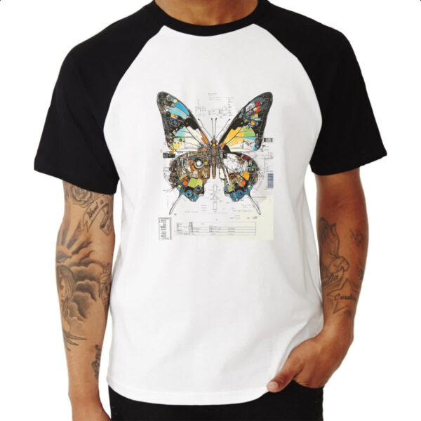 Camiseta Raglan Borboleta Mecanica Interna Cyberpunk - Imagem 3
