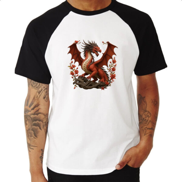 Camiseta Raglan Dragao vermelho japones - Imagem 3