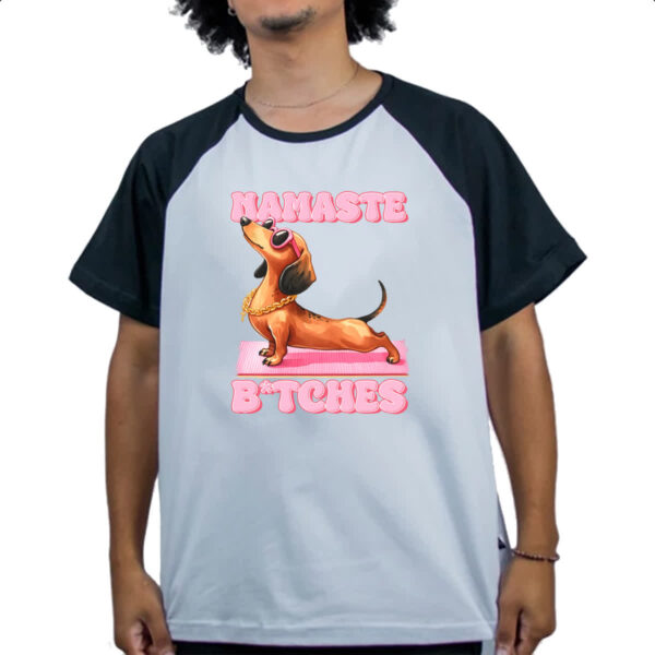 Camiseta Raglan Namaste Dachshund - Imagem 4