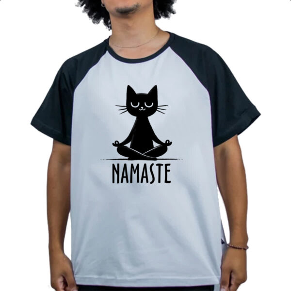 Camiseta Raglan Namaste Gato Preto - Imagem 4