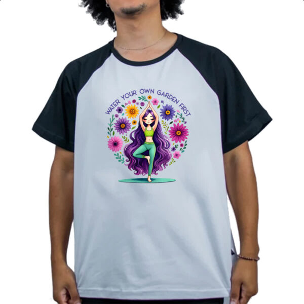 Camiseta Raglan Namaste Yoga Girl Flowers - Imagem 4