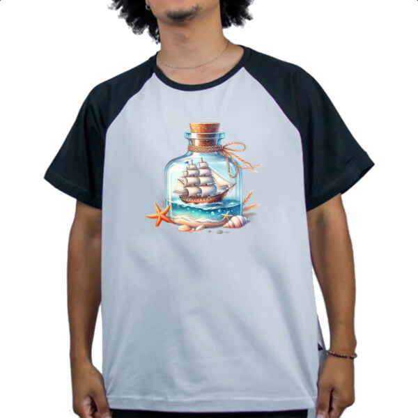Camiseta Raglan Navio na garrafa travel art - Imagem 4