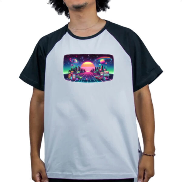 Camiseta Raglan Nostalgia anos 80 neon - Imagem 4