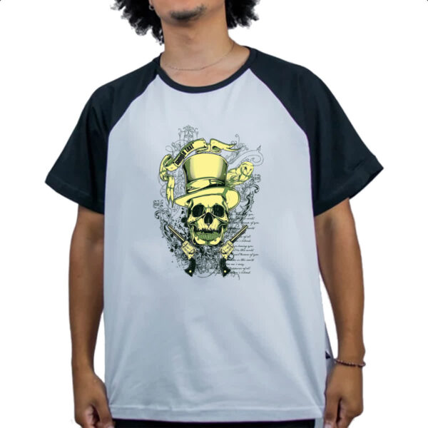 Camiseta Raglan Caveira e revolveres - Imagem 4