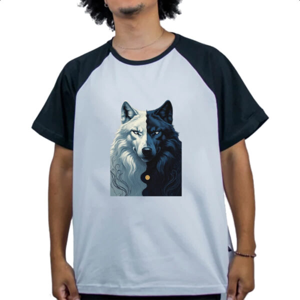 Camiseta Raglan Lobo Yin-yang - Imagem 4