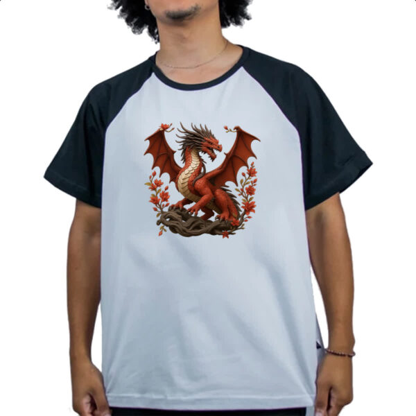 Camiseta Raglan Dragao vermelho japones - Imagem 4