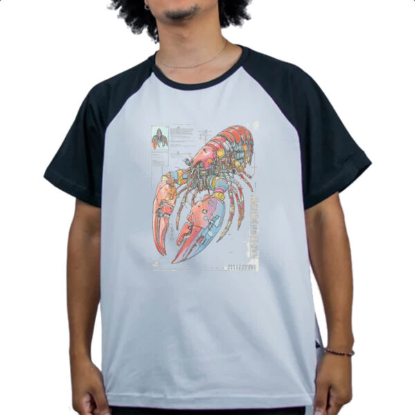 Camiseta Raglan Lagosta Mecanica Interna Cyberpunk - Imagem 4