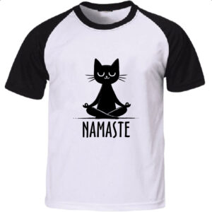 Camiseta Raglan Namaste Gato Preto
