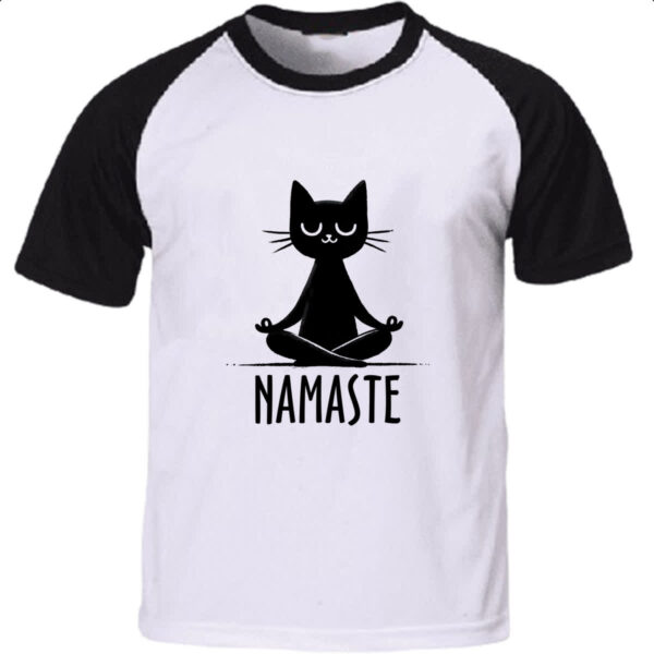 Camiseta Raglan Namaste Gato Preto
