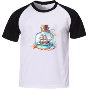Camiseta Raglan Navio na garrafa travel art