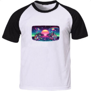 Camiseta Raglan Nostalgia anos 80 neon