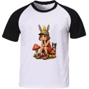Camiseta Raglan Menina Cute Cogumelos