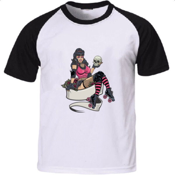 Camiseta Raglan Patinadora com cranio