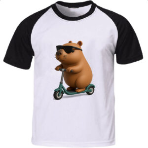 Camiseta Raglan Capivara no patinete 3D