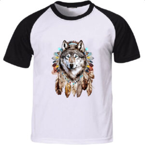 Camiseta Raglan Lobo Nativo Americano