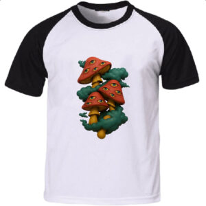 Camiseta Raglan Cogumelos Off-White