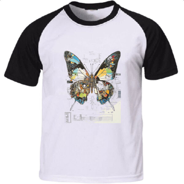 Camiseta Raglan Borboleta Mecanica Interna Cyberpunk