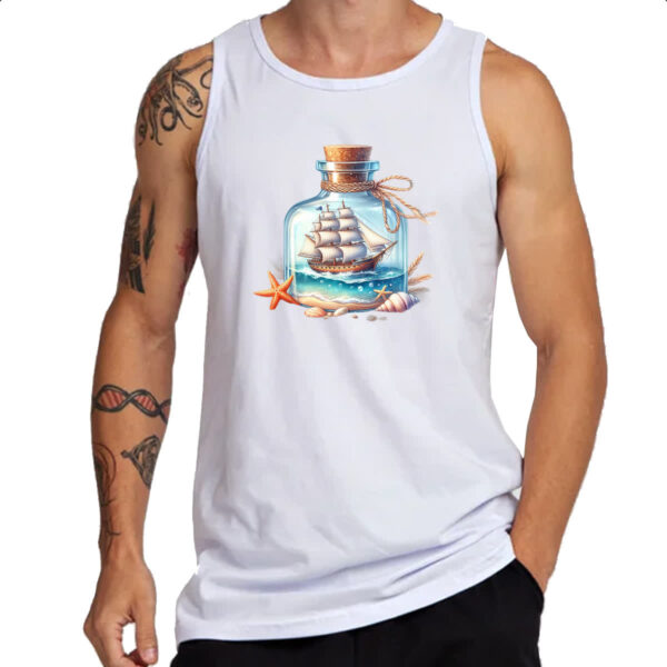 Camiseta Regata Navio na garrafa travel art - Imagem 3