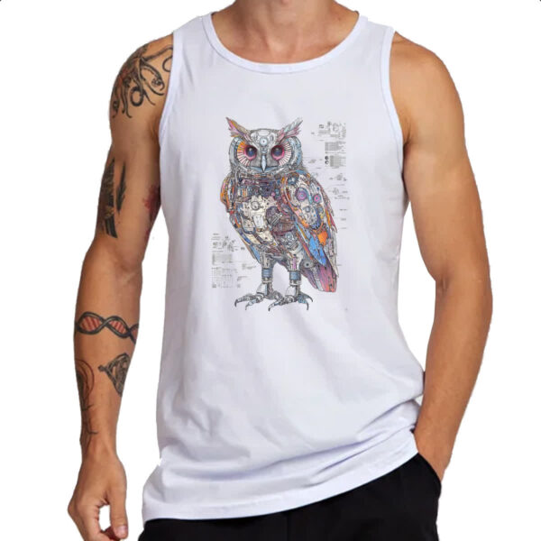 Camiseta Regata Coruja Mecanica Interna Cyberpunk - Imagem 3