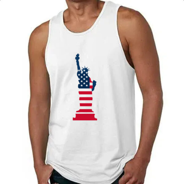 Camiseta Regata Estatua Liberdade Silhueta Bandeira EUA - Imagem 4