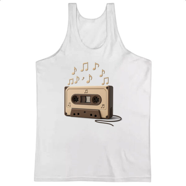 Camiseta Regata Retro Fita K7 notas musicais