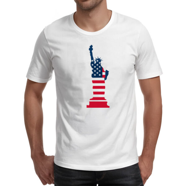 Camiseta Unissex Estatua Liberdade Silhueta Bandeira EUA - Imagem 2