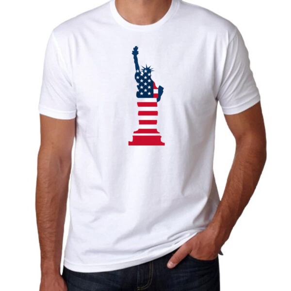 Camiseta Unissex Estatua Liberdade Silhueta Bandeira EUA - Imagem 3