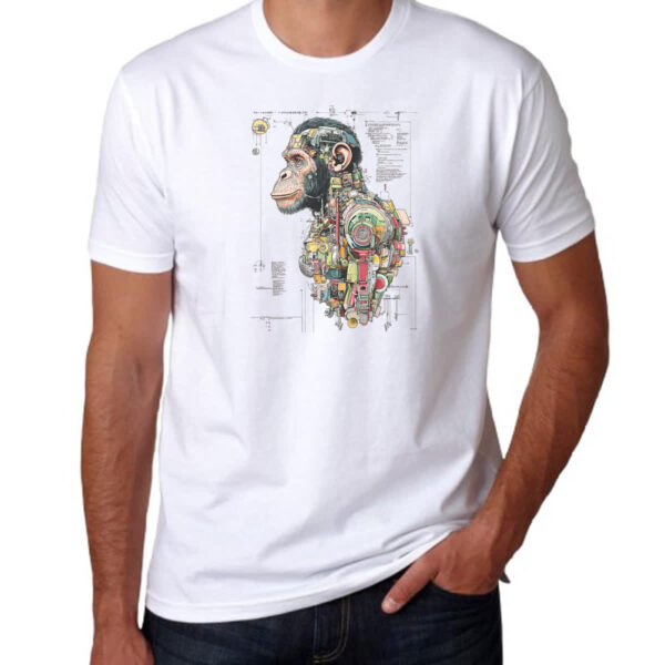 Camiseta Unissex Chimpanze Mecanica Interna Cyberpunk - Imagem 3
