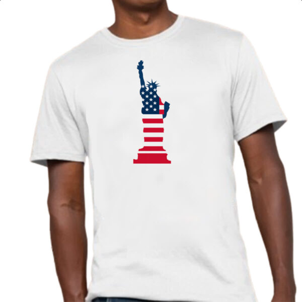 Camiseta Unissex Estatua Liberdade Silhueta Bandeira EUA - Imagem 4