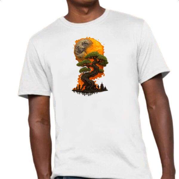 Camiseta Unissex Bonzai sunset fire art - Imagem 4