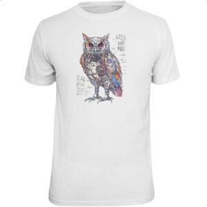 Camiseta Unissex Coruja Mecanica Interna Cyberpunk