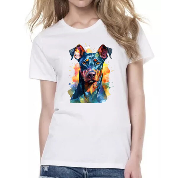 Camiseta Baby Look Doberman Watercolor Arte - Imagem 2