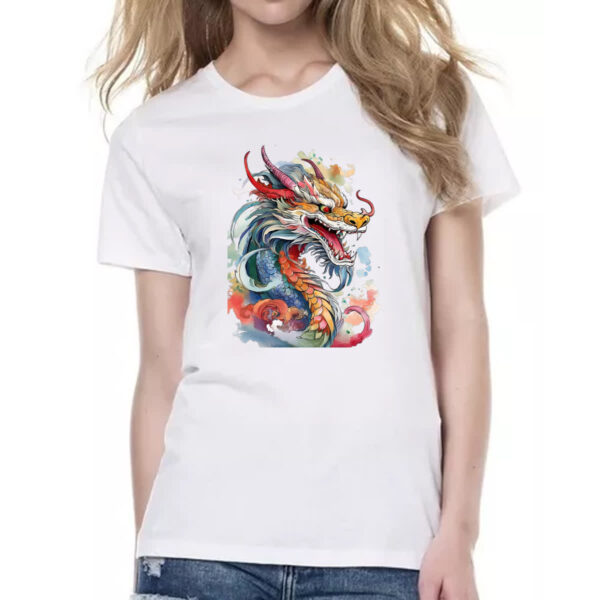 Camiseta Baby Look Dragao chines Watercolor Arte - Imagem 2