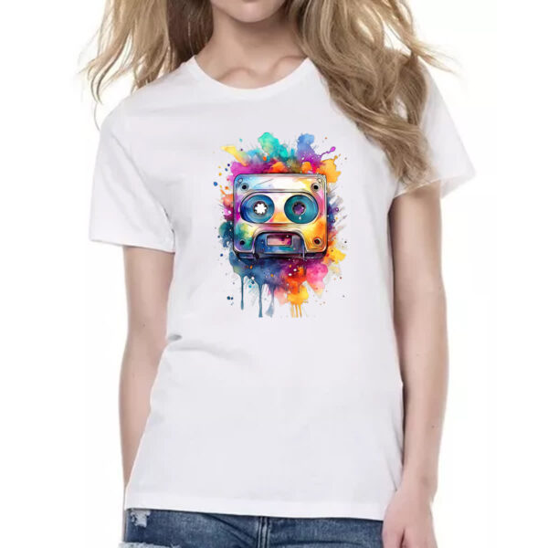 Camiseta Baby Look Fita K7 Watercolor Arte - Imagem 2