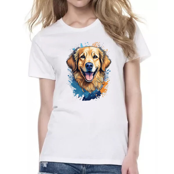 Camiseta Baby Look Golden Retriever Watercolor Arte - Imagem 2