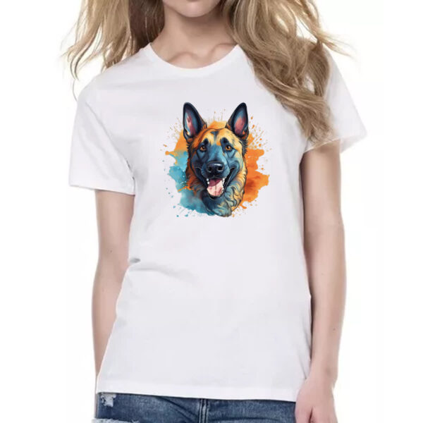 Camiseta Baby Look Pastor belga Watercolor Arte - Imagem 2