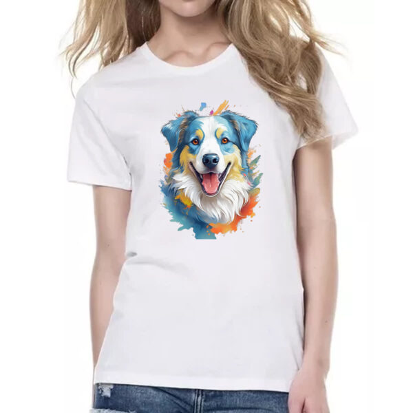 Camiseta Baby Look Pastor-australiano Watercolor Arte - Imagem 2