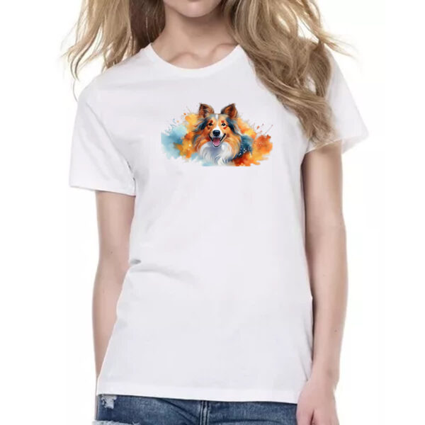 Camiseta Baby Look Pastor-de-shetland Watercolor Arte - Imagem 2