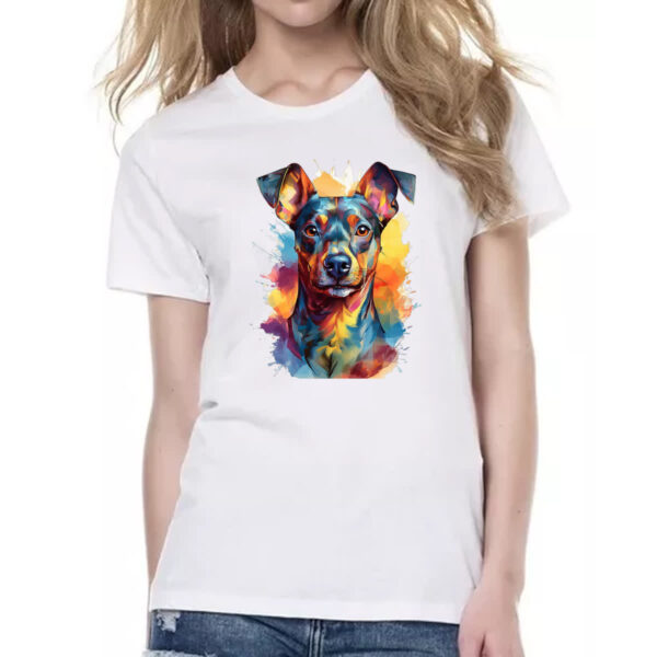 Camiseta Baby Look Pinscher Watercolor Arte - Imagem 2