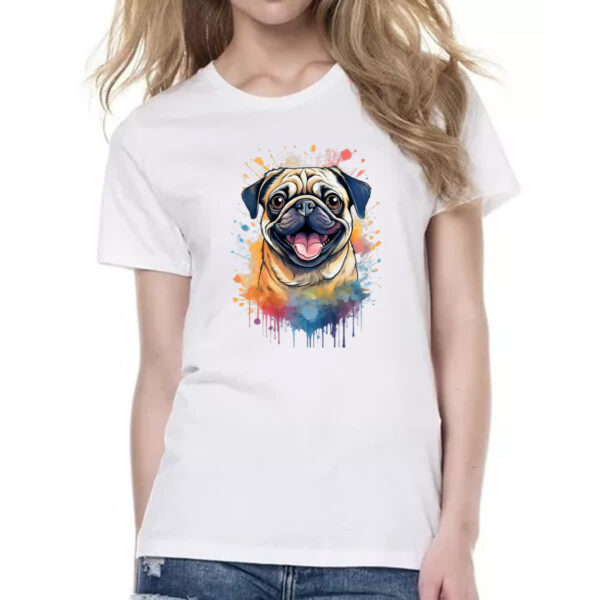 Camiseta Baby Look Pug Watercolor Arte - Imagem 2